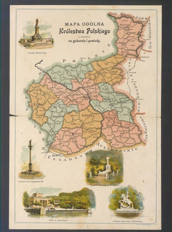 Mapa ogólna Królestwa Polskiego z podziałem na gubernie i powiaty