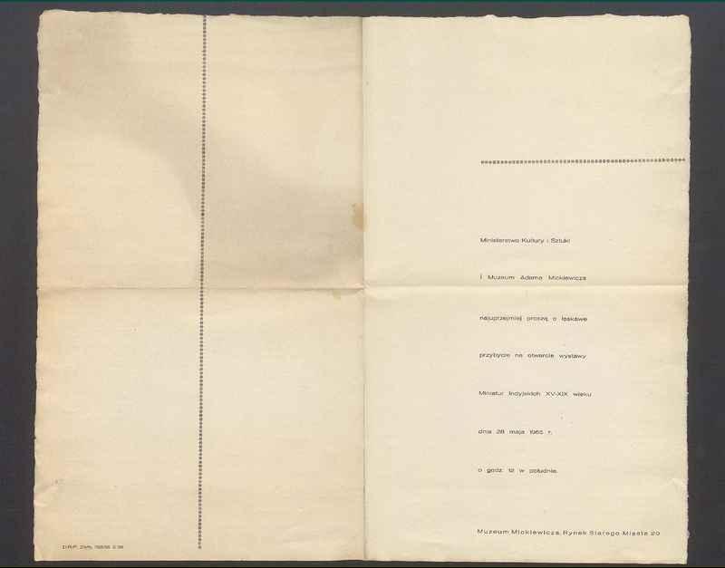 Zaproszenie na otwarcie wystawy miniatur indyjskich XV-XIX w.