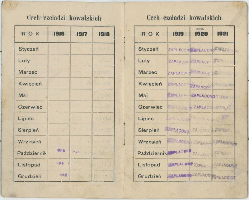Książeczka składek cechu kowalskiego