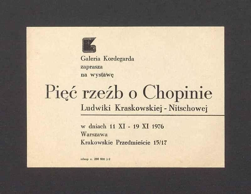 Zaproszenie na wystawę "Pięć rzeźb o Chopinie" Ludwiki Kraskowskiej-Nitschowej