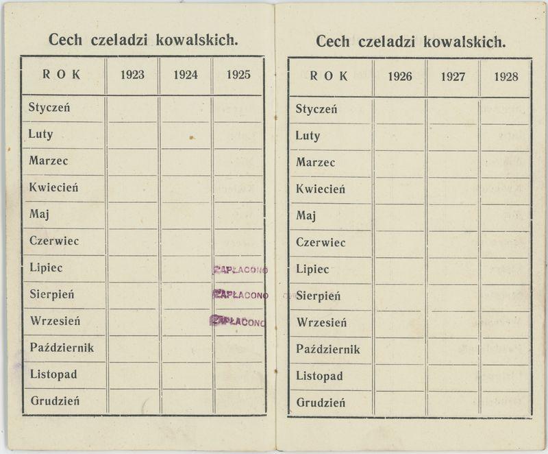 Książeczka składek cechu kowalskiego