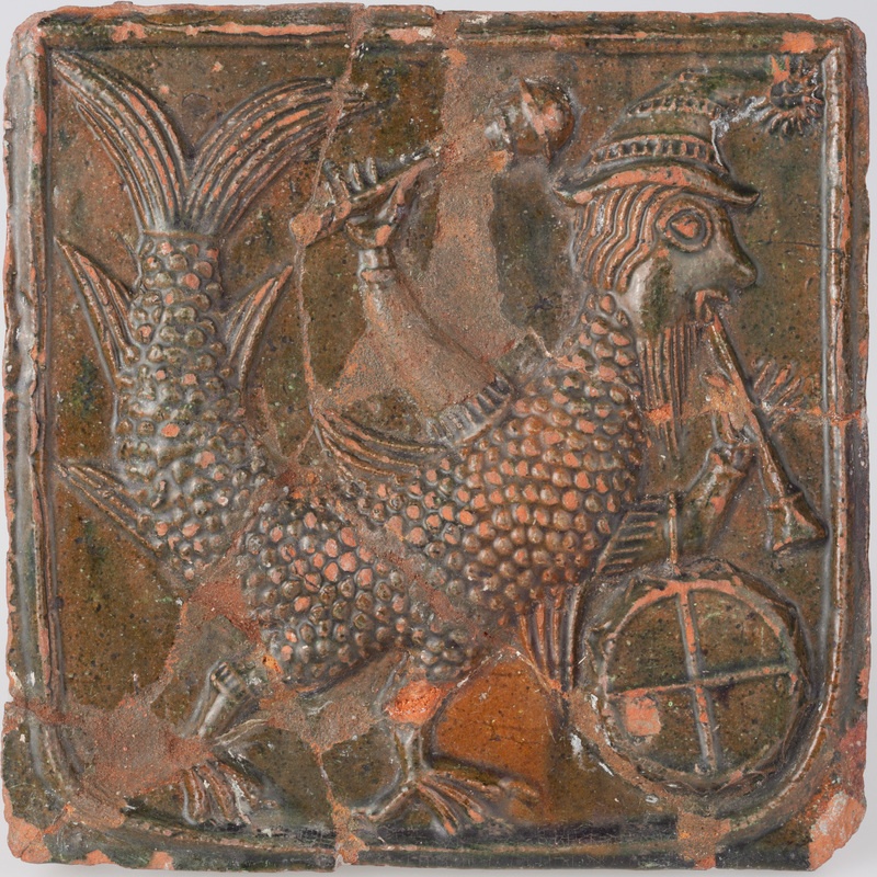 Kafel z trytonem grającym na szałamai i bębnie