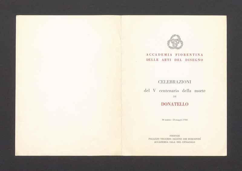 Accademia Fiorentina (...) celebrazioni del V centenario della morte di  Donatello