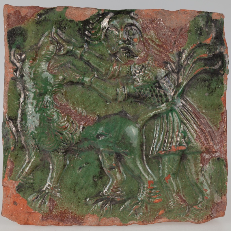 Kafel z postacią Samsona walczącego z lwem