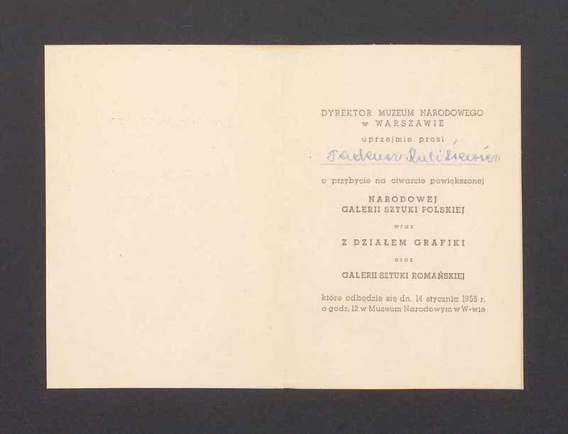 Zaproszenie na otwarcie powiększonej Narodowej Galerii Sztuki Polskiej