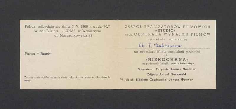 Zaproszenie na premierę filmu "Niekochana"