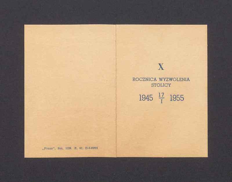 Zaproszenie na Uroczystą Sesję Rady Narodowej z okazji X Rocznicy Wyzwolenia Stolicy