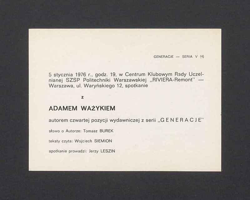 Informacja o spotkaniu z Adamem Ważykiem