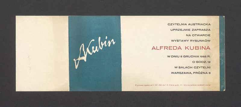 Zaproszenie na otwarcie wystawy rysunków Alfreda Kubina