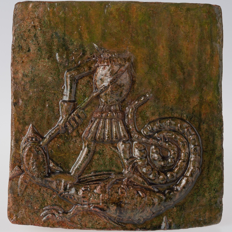 Kafel ze św. Jerzym walczącym ze smokiem