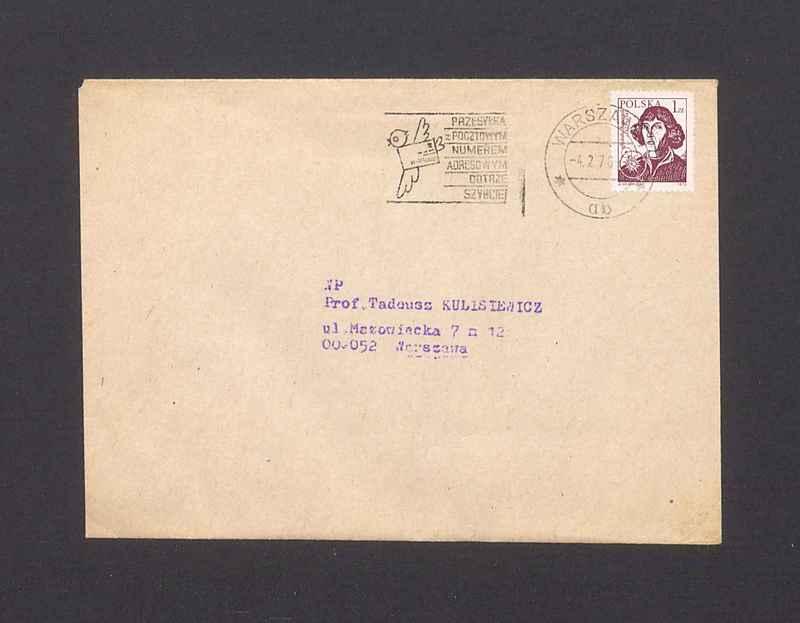 Koperta, adr. Profesor Tadeusz Kulisiewicz