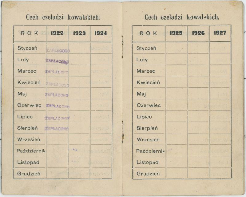 Książeczka składek cechu kowalskiego