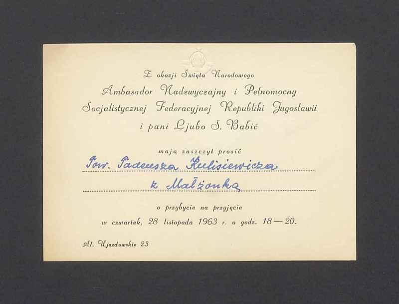 Zaproszenie na przyjęcie z okazji Święta Narodowego