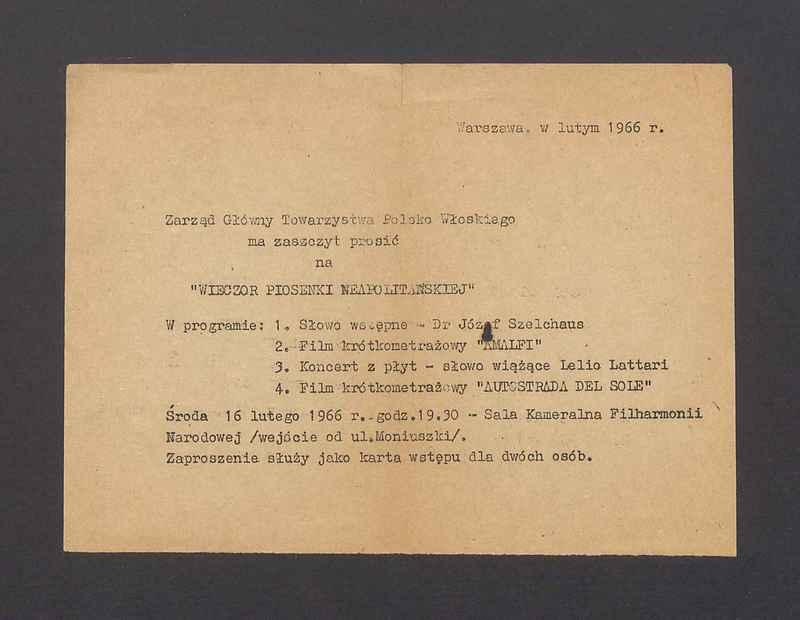 Zaproszenie na "Wieczór piosenki neapolitańskiej"