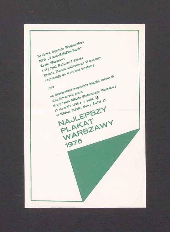 Zaproszenie na uroczystość wręczenia nagród za Najlepszy plakat Warszawy 1975