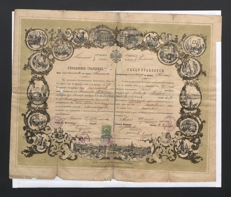 Dyplom Cechowy Zgromadzenia Ciesielskiego w Kaliszu 