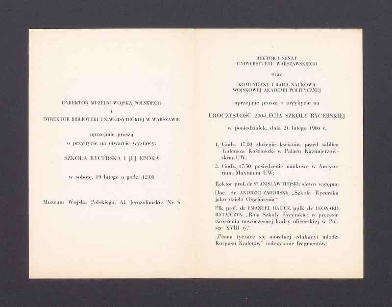 Zaproszenie na otwarcie wystawy "Szkoła rycerska i jej epoka"