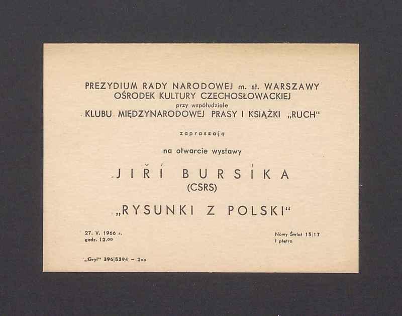 Zaproszenie na otwarcie wystawy Jiri Bursika "Rysunki z Polski"