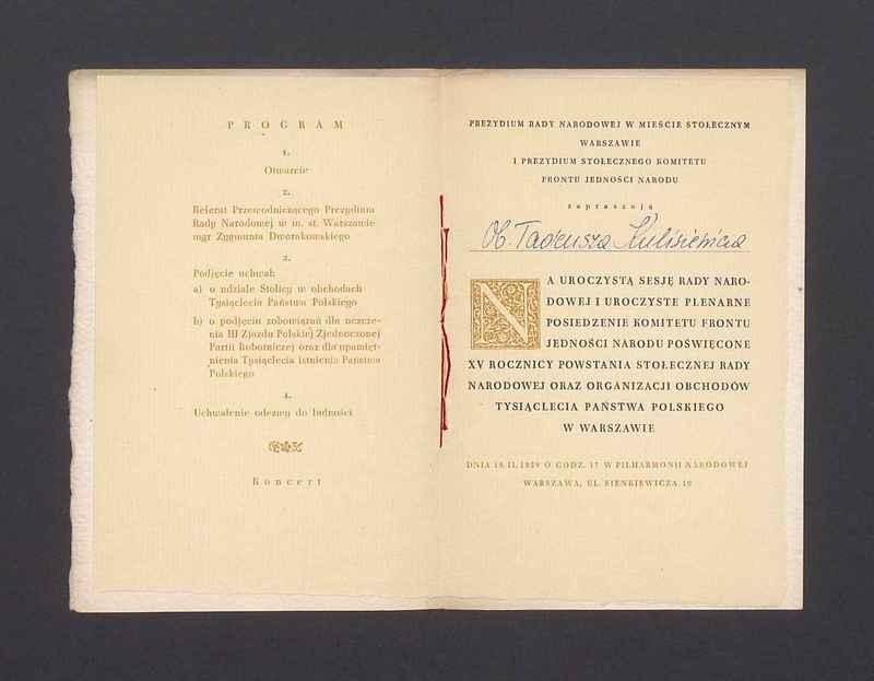 Zaproszenie na Sesję Rady Narodowej i Plenarne Posiedzenie Komitetu Frontu Jedności Narodu