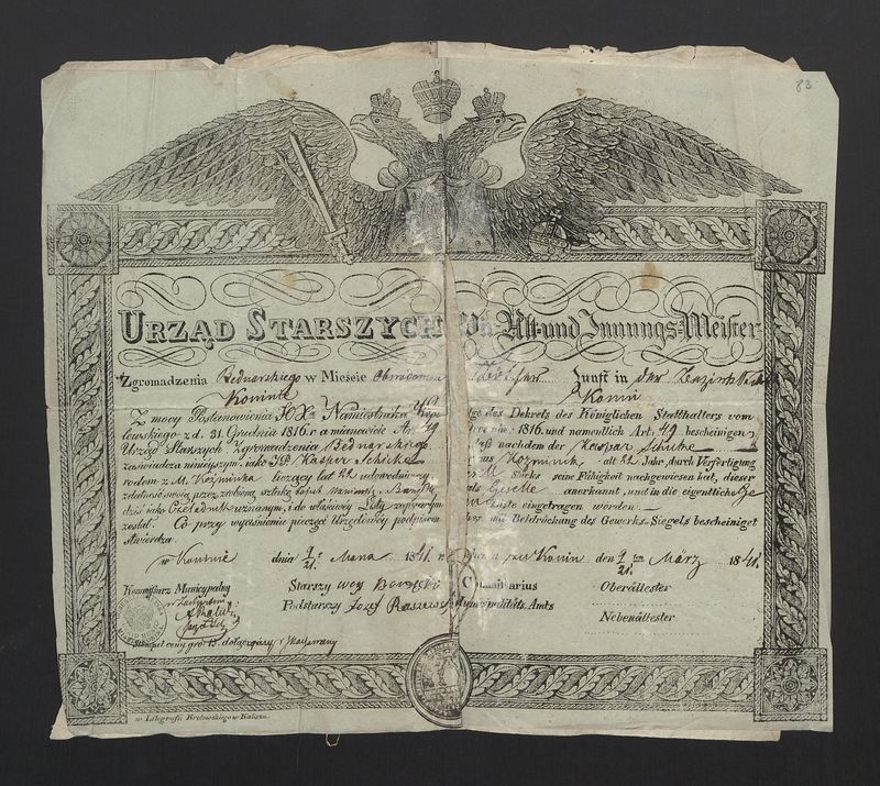 Dyplom wyzwolenia czeladnika Cechu Bednarskiego w Koninie