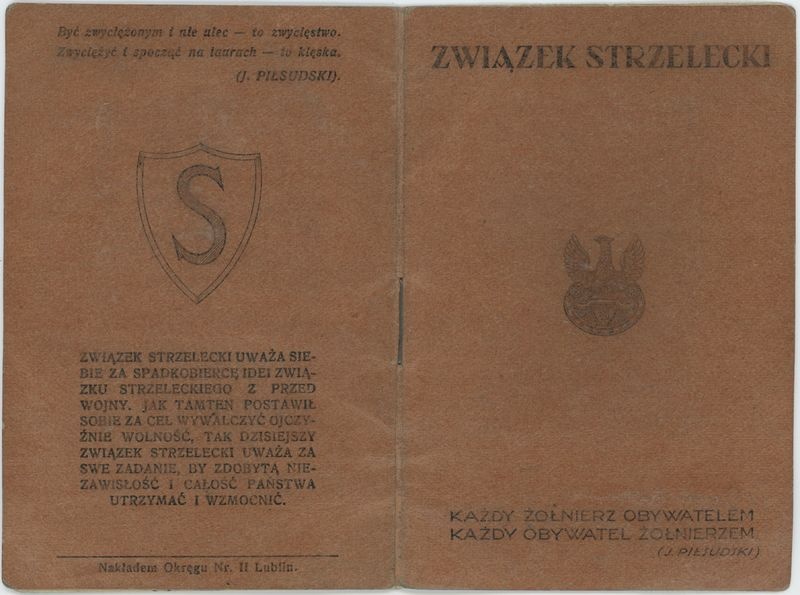 Legitymacja Związku Strzeleckiego Komendy Powiatu Kalisz wystawiona na nazwisko Kazimierza Głębowskiego 