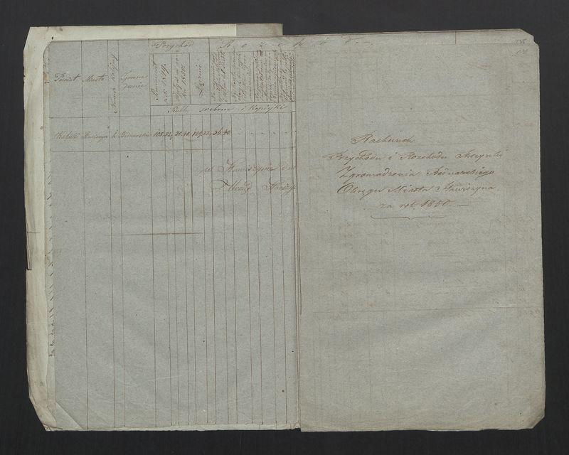 Wykaz Rezultatu z Rachunku Skrzynki Rzemieślniczej Zgromadzenia Bednarskiego Okręgu i Miasta Stawiszyna za lata  1838 - 1846 złożonego 