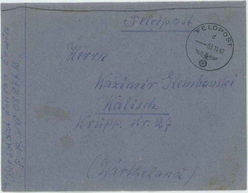 Koperta przesyłki poczty polowej adresowanej do Kazimierza Głębowskiego
