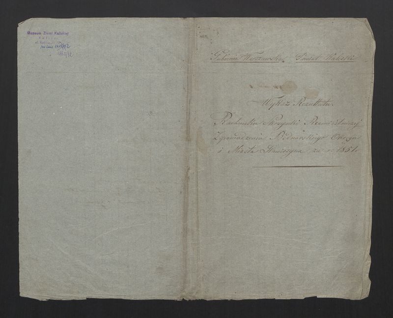Wykaz Rezultatu Rachunku Skrzynki Rzemieślniczej Zgromadzenia Bednarskiego Okręgu i Miasta Stawiszyna za r. 1851