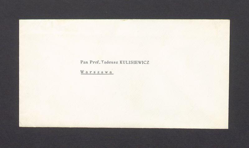 Koperta, adr. Pan Prof. Tadeusz Kulisiewicz