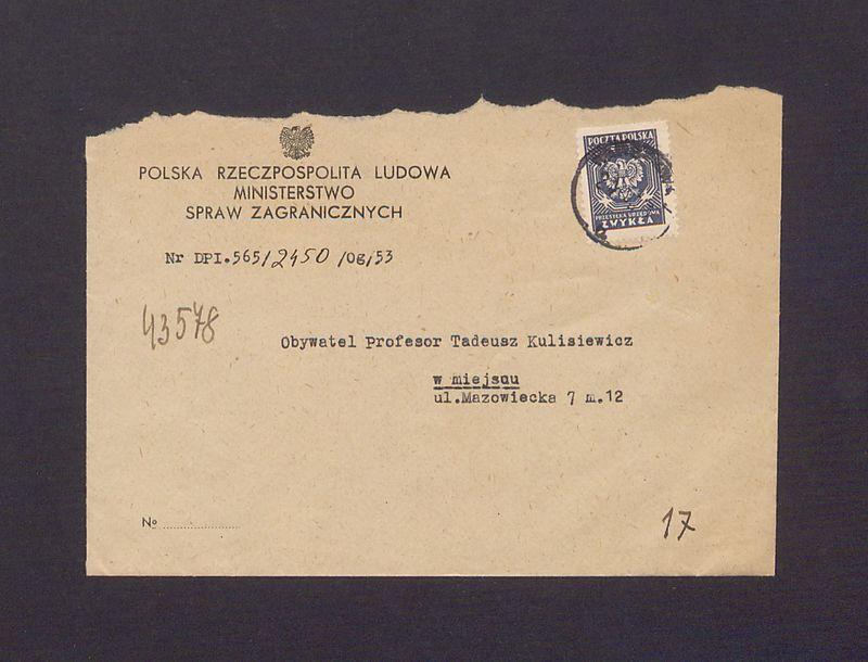 Koperta, adr. Obywatel Tadeusz Kulisiewicz