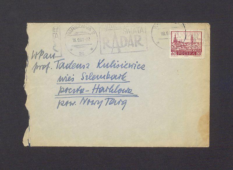 Koperta, adr. W. Pan prof. Tadeusz Kulisiewicz
