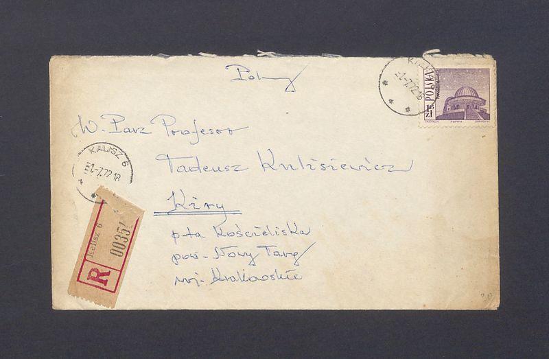 Koperta, adr. W Pan Profesor Tadeusz Kulisiewicz