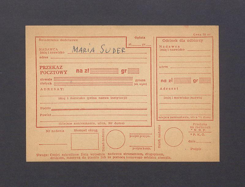 Przekaz pocztowy, Maria Suder