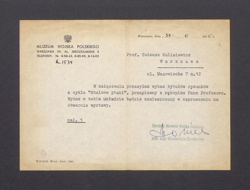 Muzeum Wojska Polskiego w Warszawie: wykaz tytułów rysunków z cyklu "Stalowe ptaki"