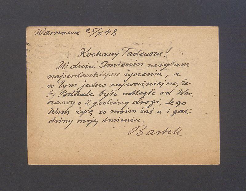 Kochany Tadeuszu! W dniu imienin wysyłam najserdeczniejsze życzenia [...]