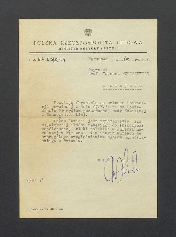 Minister Kultury i Sztuki: powołanie na członka Podkomisji Prezydium Rady Muzealnej i Konserwatorskiej