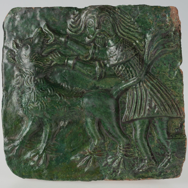 Kafel z wyobrażeniem Samsona walczącego z lwem