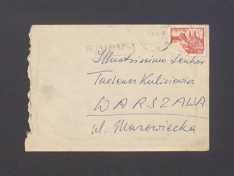 Koperta, adr. Ilustrissimo Lenhor Tadeusz Kulisiewicz