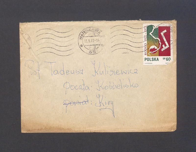 Koperta, adr. Prof. Tadeusz Kulisiewicz