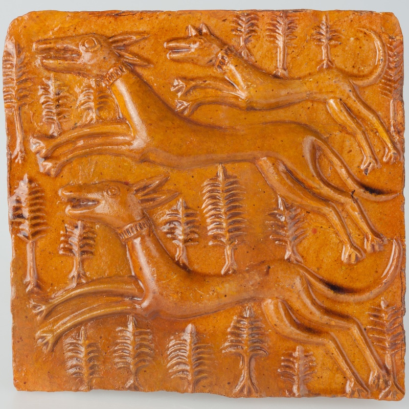 Kafel z trzema gończymi psami