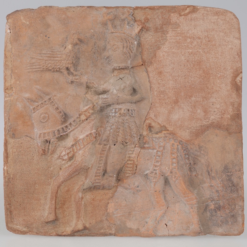 Kafel przedstawiający króla z sokołem na łowach