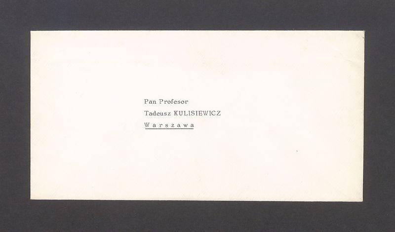 Koperta, adr. Pan Profesor Tadeusz Kulisiewicz