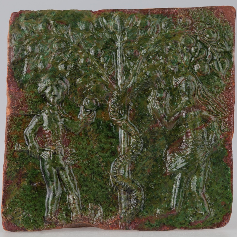 Kafel z wyobrażeniem sceny kuszenia Adama i Ewy