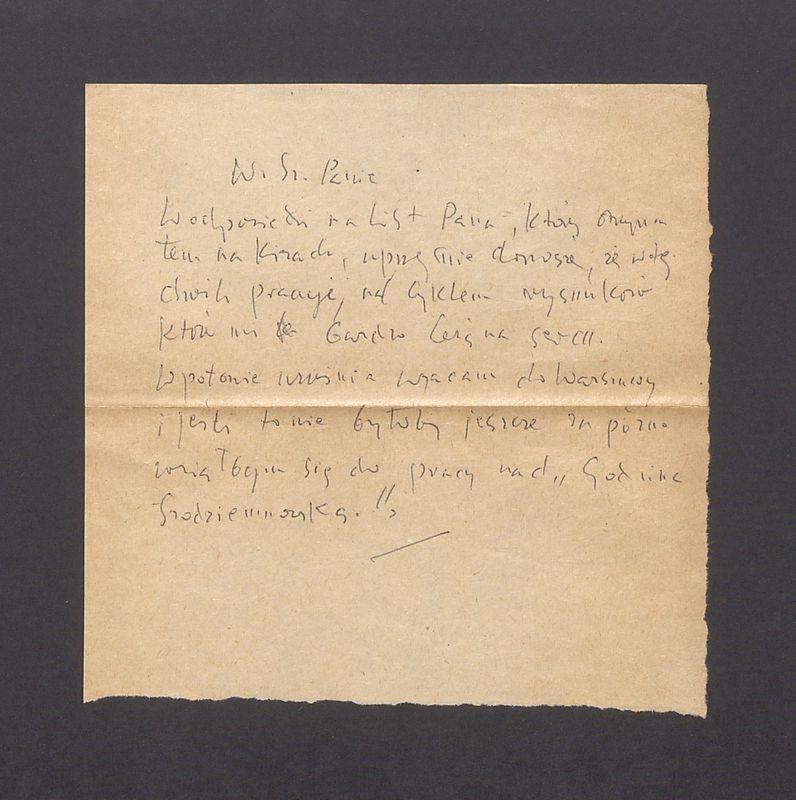 W. Sz. Panie. W odpowiedzi na list [...]