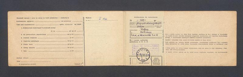 Książeczka opłat z tytułu najmu lokalu na ulicy Mazowieckiej 7 m. 12, na nazwisko Tadeusz Kulisiewicz