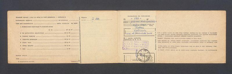Książeczka opłat z tytułu najmu lokalu na ulicy Mazowieckiej 7 m. 12, na nazwisko Tadeusz Kulisiewicz