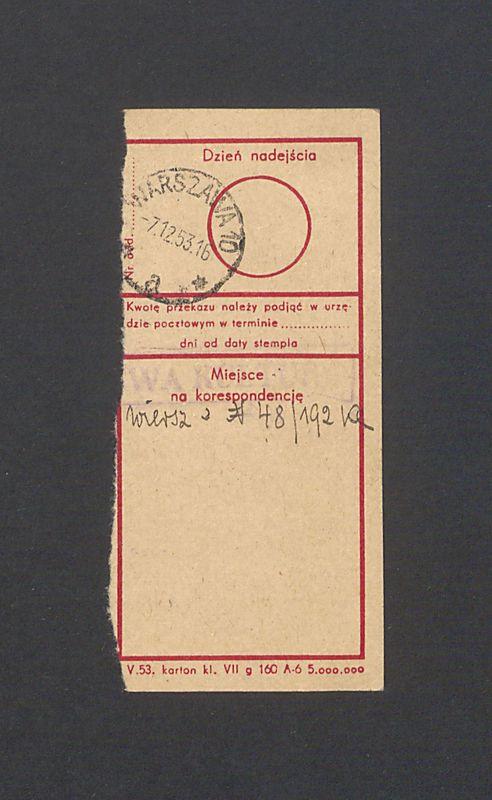 Odcinek dla odbiorcy dot. wpłat na rachunek bankowy, część I