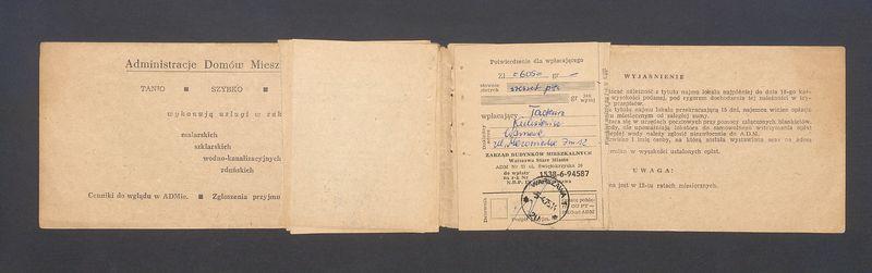 Książeczka opłat z tytułu najmu lokalu w Warszawie na ulicy Mazowieckiej 7 m.12, część I