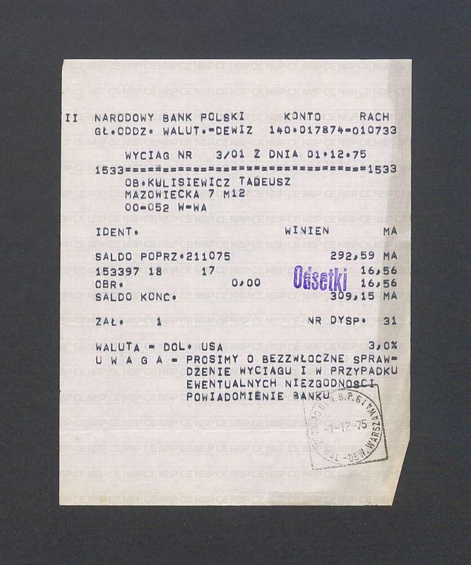 Wyciąg z konta walutowego z Narodowego Banku Polskiego