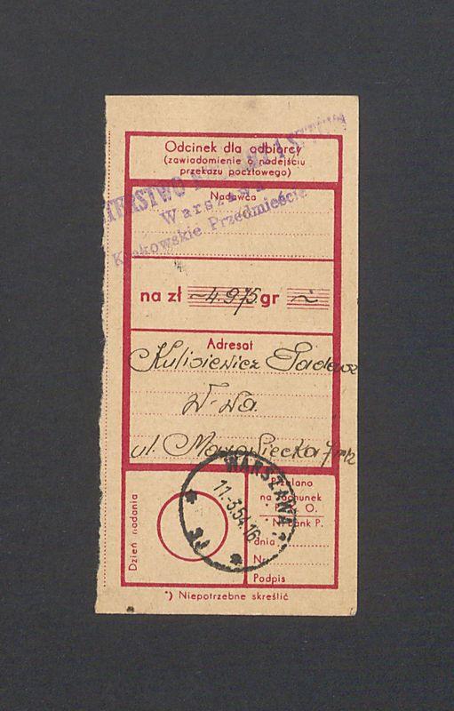 Odcinek dla odbiorcy dot. wpłat na rachunek bankowy, część I